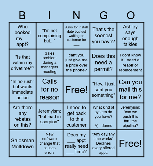 HVAC Bingo Card