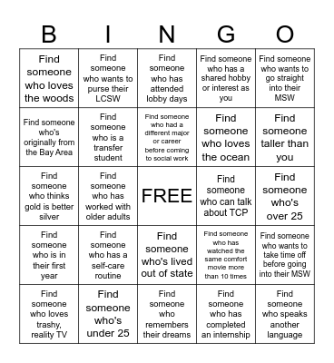 Social Work Bingo Card