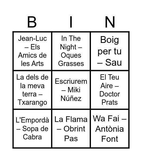 Bingo musical. Fase 1: cançons catalanes Bingo Card