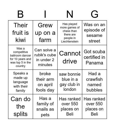 Untitled Bingo Card