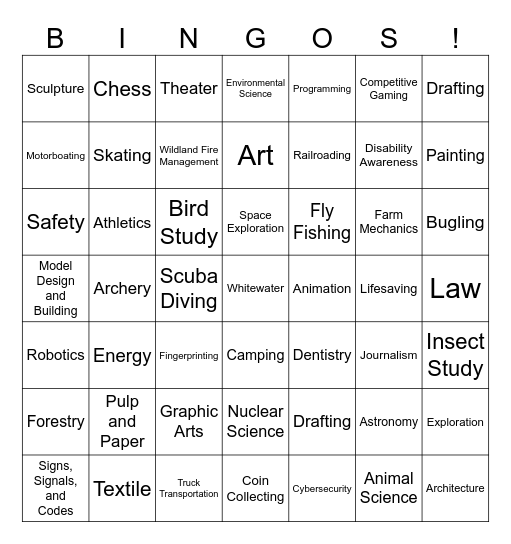 Merit Badge Bingo Card