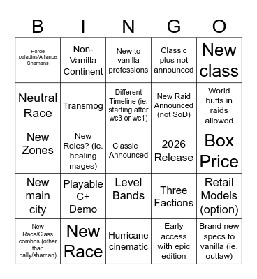 Classic + Bingo Card
