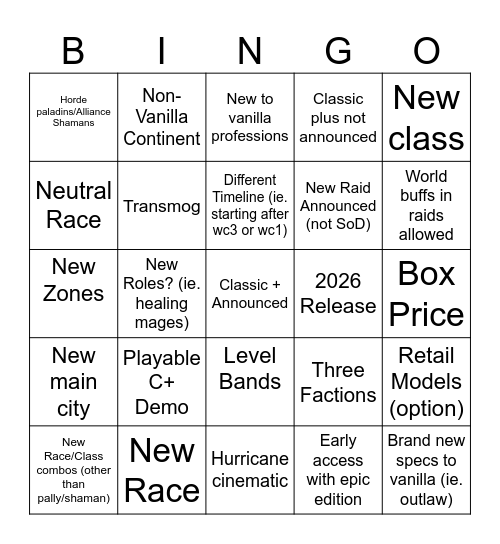 Classic + Bingo Card