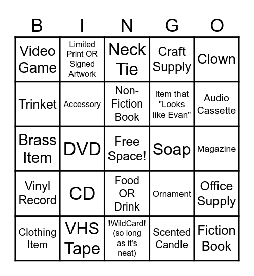 Thrift Store Bingo Card