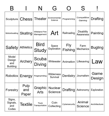 BSA Merit Badge Bingo Card