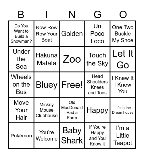 💃 Music Bingo 🕺 Bingo Card