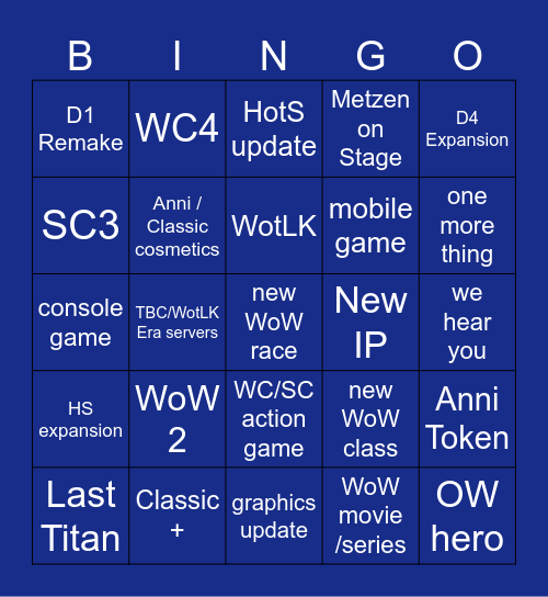 AFGM Blizzcon Watch Party Bingo Card