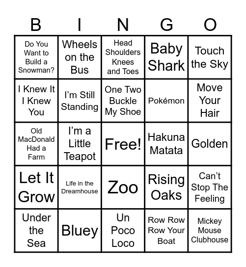 💃 Music Bingo 🕺 Bingo Card