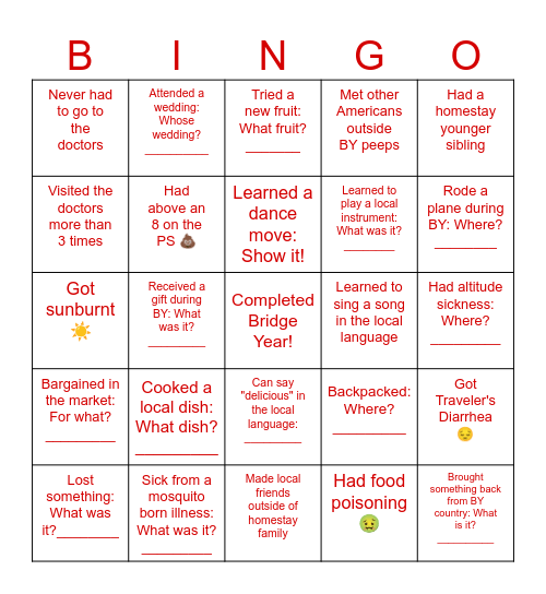 BRIDGE YEAR BINGO!!! Bingo Card