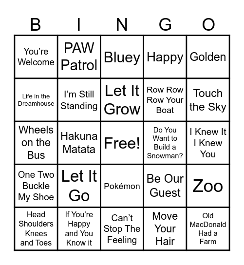 💃 Music Bingo 🕺 Bingo Card