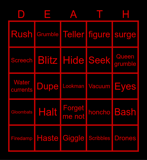 Doors Death Bingo Card