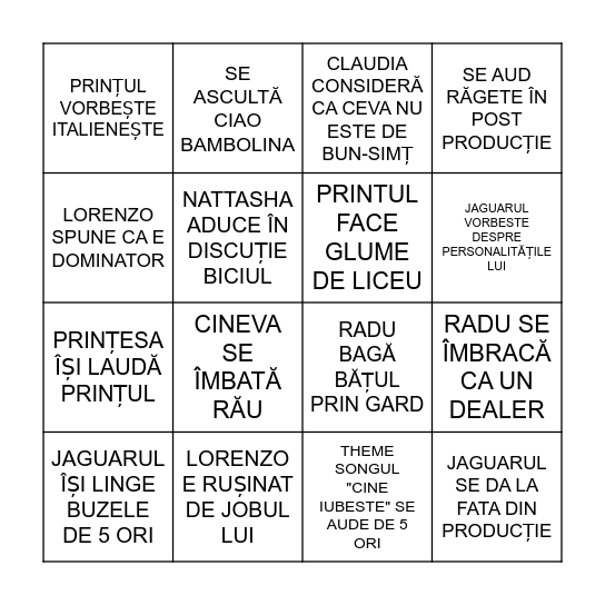 INSULA IUBIRII X Bingo Card