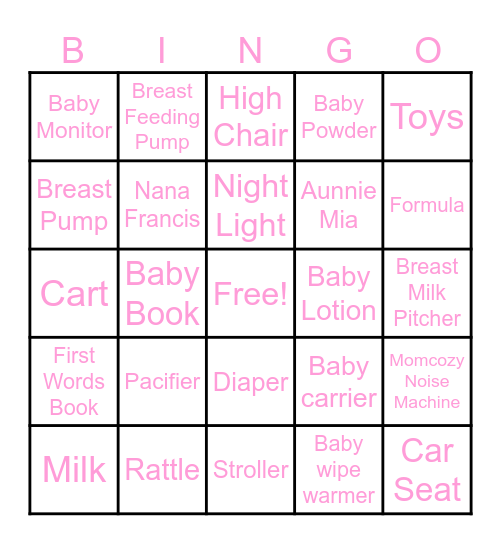 Baby Aspynn's Baby Shower Bingo Card