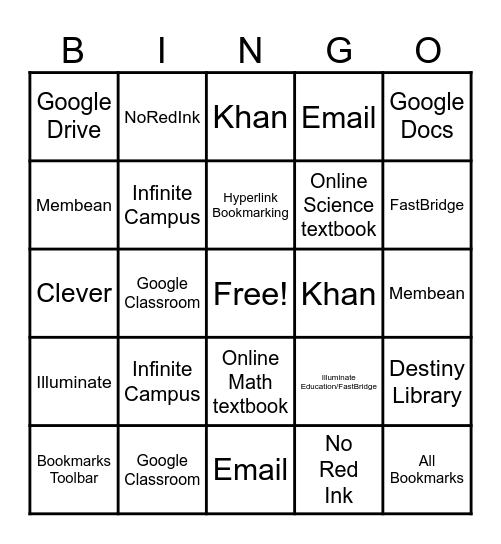 School Tools Bingo Card