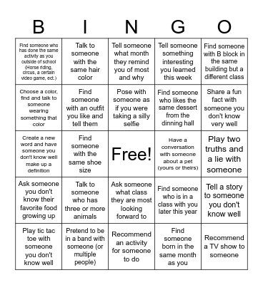 Bingo! Have your peer sign your square Bingo Card