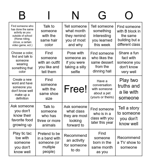 Bingo! Have your peer sign your square Bingo Card