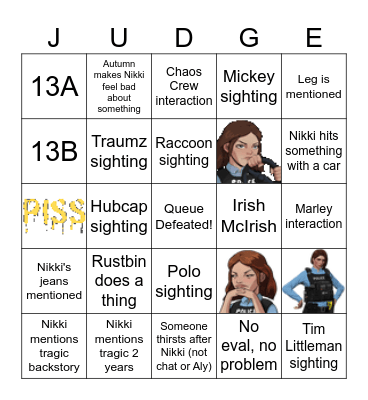 Nikki Bingo Card