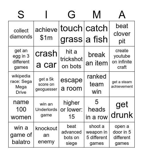Bro V Bro Training Bingo Card