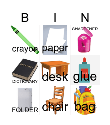 School Objects Bingo Card