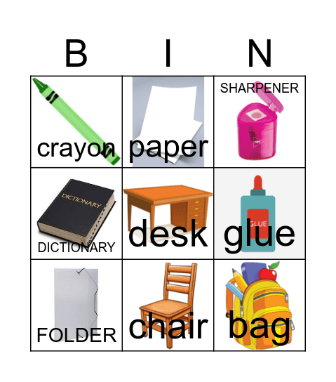 School Objects Bingo Card