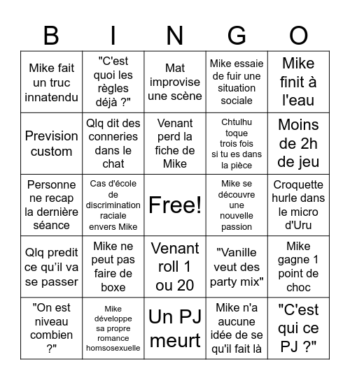THE MIKE BINGO Card