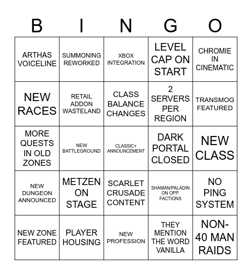 CLASSIC+ BLIZZCON BINGO Card
