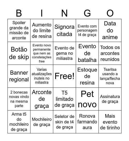 Live 7.1 Bingo Card