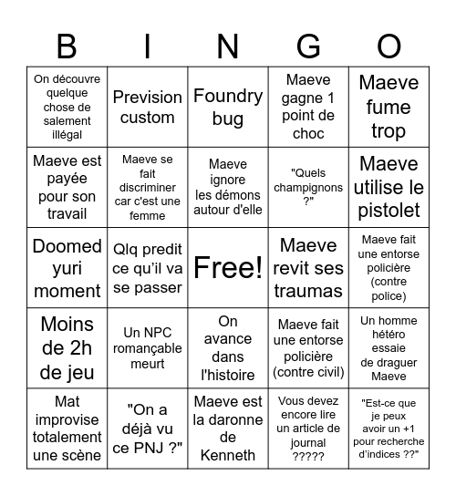 THE MAEVE BINGO Card