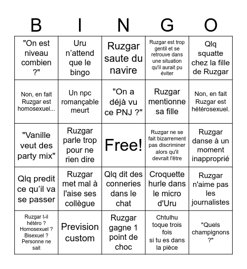 THE RUZGAR BINGO Card