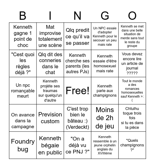 THE KENNETH BINGO Card