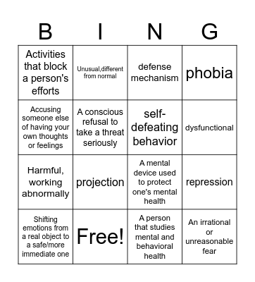 Health Chapter 3  Vocab Bingo Card
