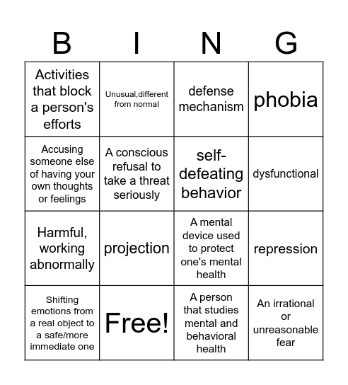 Health Chapter 3  Vocab Bingo Card