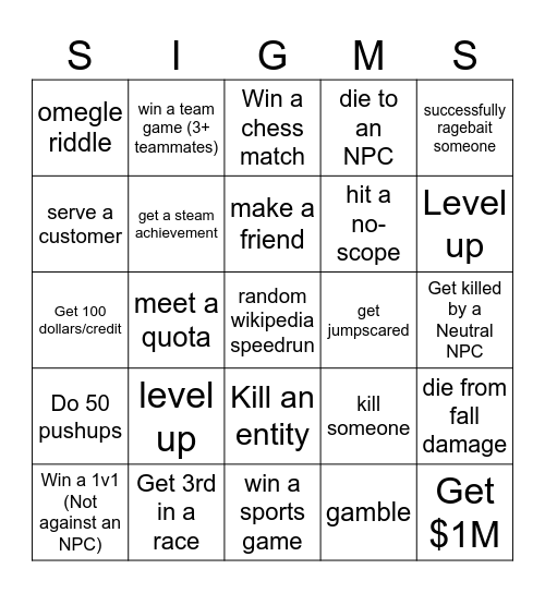 BRO VS BRO Bingo Card