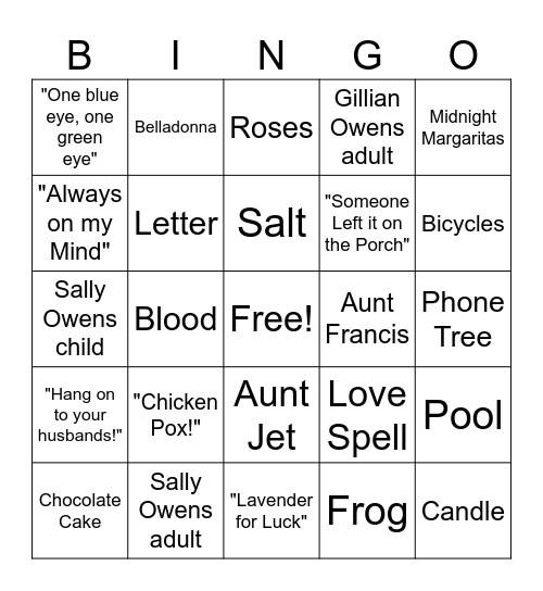 Practical Magic Bingo Card
