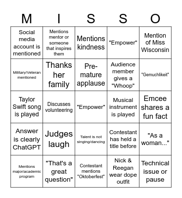 Miss Bingo Card