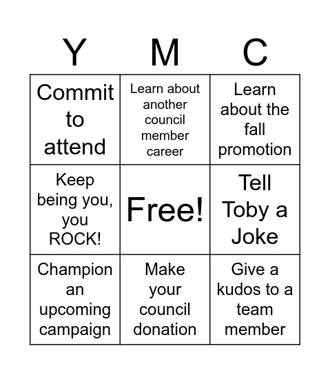 Lakewood YMCA Advisory Council Bingo Card