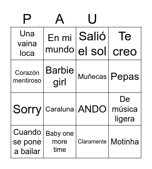 Bingo musical Bingo Card