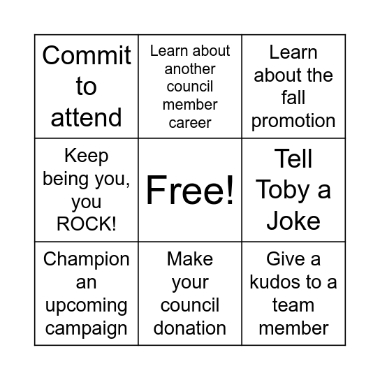 Lakewood YMCA Advisory Council Bingo Card