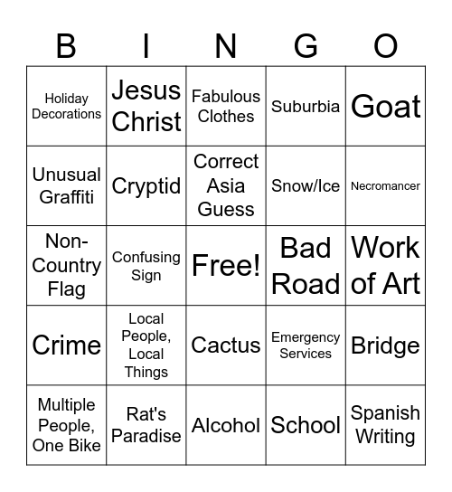 Big Racist Bingo Card