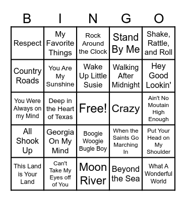Music Bingo (40s, 50s, & 60s) Bingo Card