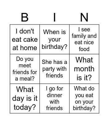 Speakout. Unit 5D. Birthday! Bingo Card