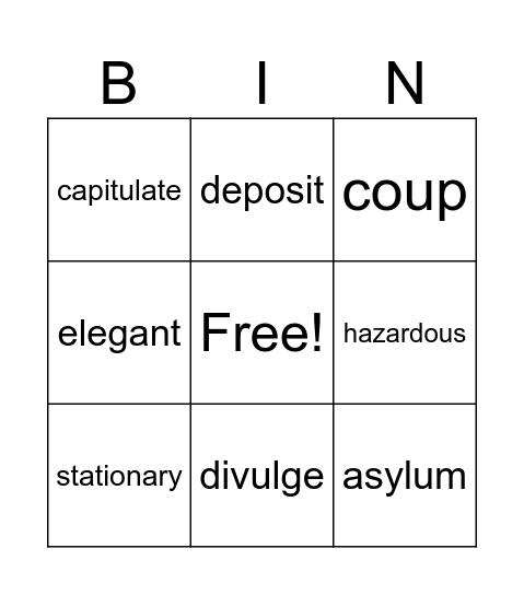Vocabulary Sept. 20-26 Bingo Card