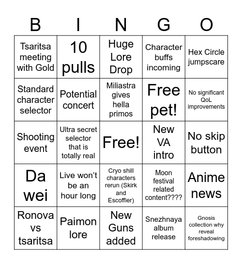 7.1 Livestream Bingo Card