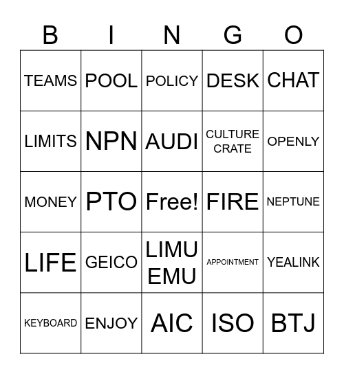 Untitled Bingo Card