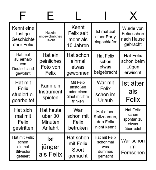 Felix Geburtstagsbingo Card