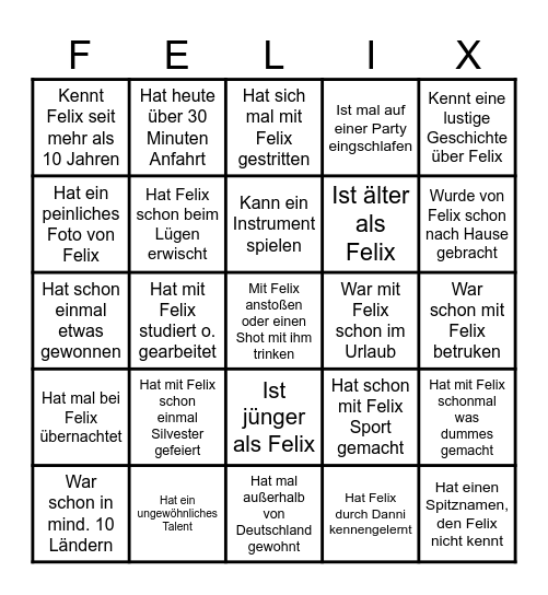 Felix Geburtstagsbingo Card