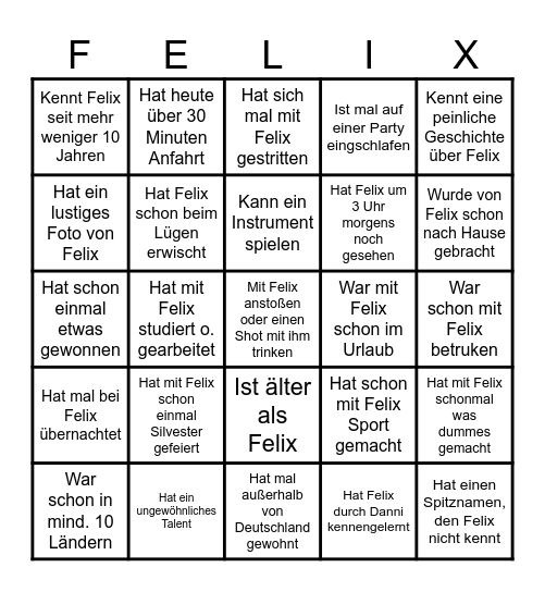 Felix Geburtstagsbingo Card