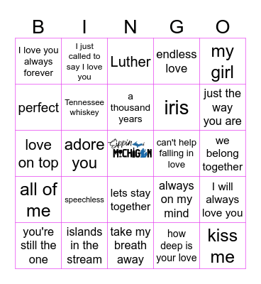 Love Songs Bingo Card