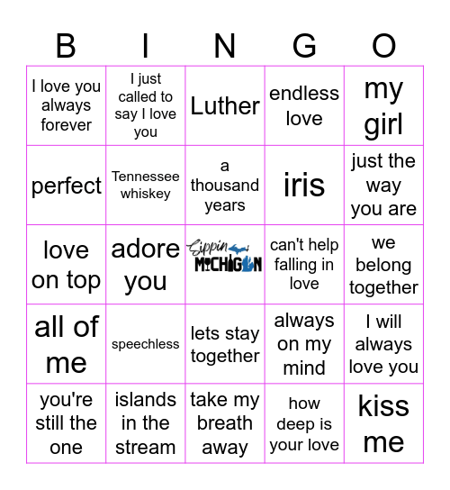 Love Songs Bingo Card