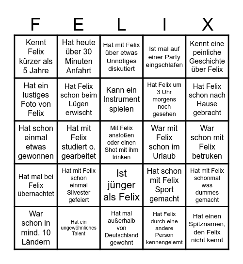 Felix Geburtstagsbingo Card